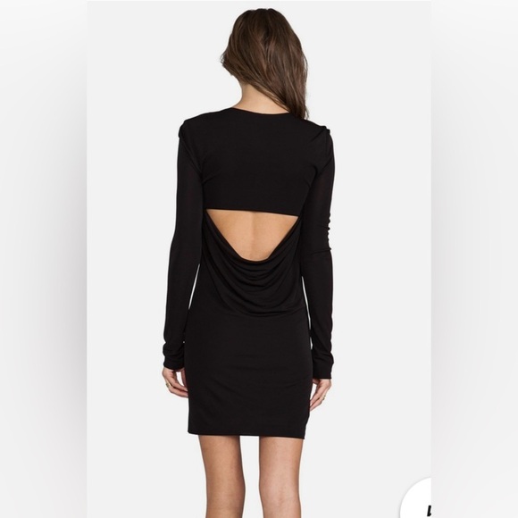 T by A l e x a n d e r  Wang Matte Jersey Long Sleeve Back Cowl Mini Dress - Picture 3 of 10